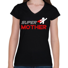 PRINTFASHION SUPER MOTHER - Női V-nyakú póló - Fekete