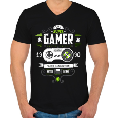 PRINTFASHION Super Retro Gamer - Férfi V-nyakú póló - Fekete
