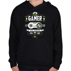 PRINTFASHION Super Retro Gamer - Gyerek kapucnis pulóver - Fekete