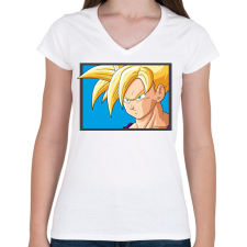 PRINTFASHION Super Saiyan Goku - Női V-nyakú póló - Fehér női póló