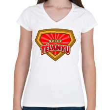 PRINTFASHION SUPER TÉLANYU - Női V-nyakú póló - Fehér női póló