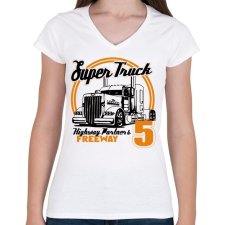 PRINTFASHION Super Truck Highway - Női V-nyakú póló - Fehér női póló