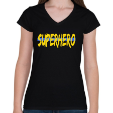 PRINTFASHION SUPERHERO - Női V-nyakú póló - Fekete női póló
