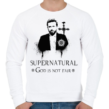 PRINTFASHION SUPERNATURAL GOD IS NOT FAIR - Férfi pulóver - Fehér férfi pulóver, kardigán