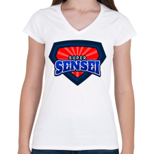 PRINTFASHION SUPERSENSEI - Női V-nyakú póló - Fehér női póló