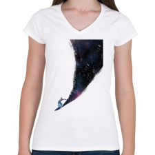 PRINTFASHION Surfing the universe - Női V-nyakú póló - Fehér női póló