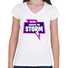 PRINTFASHION Survive the Storm - Női V-nyakú póló - Fehér női póló