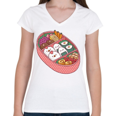 PRINTFASHION Sushi tál - Női V-nyakú póló - Fehér