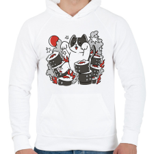 PRINTFASHION Sushi vs cica - Férfi kapucnis pulóver - Fehér férfi pulóver, kardigán