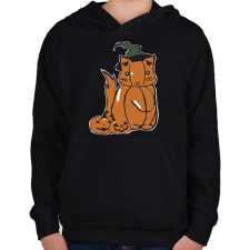 PRINTFASHION sütőtök cica - Gyerek kapucnis pulóver - Fekete gyerek pulóver, kardigán