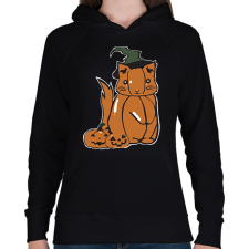 PRINTFASHION sütőtök cica - Női kapucnis pulóver - Fekete női pulóver, kardigán