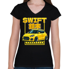 PRINTFASHION Suzuki swift - Női V-nyakú póló - Fekete