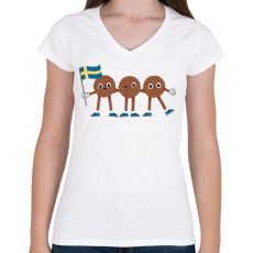 PRINTFASHION Svéd húsgolyók - Női V-nyakú póló - Fehér