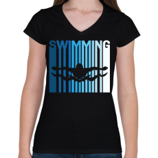 PRINTFASHION Swimming - Női V-nyakú póló - Fekete