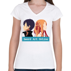 PRINTFASHION Sword Art Online - Női V-nyakú póló - Fehér