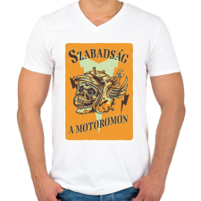 PRINTFASHION Szabadság a motoromon - Férfi V-nyakú póló - Fehér férfi póló