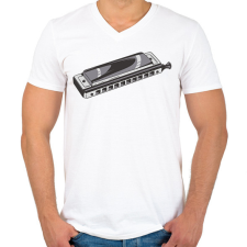 PRINTFASHION Szájharmonika - Férfi V-nyakú póló - Fehér férfi póló