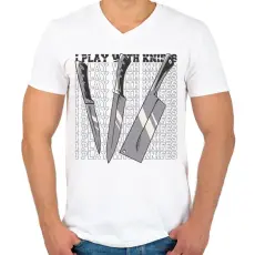 PRINTFASHION Szakács kések - Férfi V-nyakú póló - Fehér