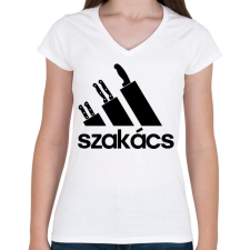 PRINTFASHION Szakács - Női V-nyakú póló - Fehér női póló