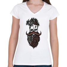 PRINTFASHION Szakállas hipster - Női V-nyakú póló - Fehér női póló