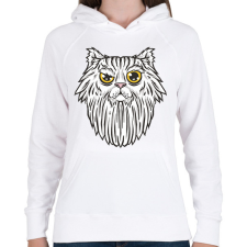 PRINTFASHION Szakállas macska - Női kapucnis pulóver - Fehér női pulóver, kardigán