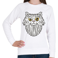 PRINTFASHION Szakállas macska - Női pulóver - Fehér női pulóver, kardigán