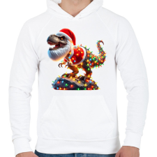 PRINTFASHION Szakállas Tirex dinoszaurusz mikulás sapkában - karácsonyi - Férfi kapucnis pulóver - Fehér férfi pulóver, kardigán