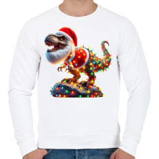PRINTFASHION Szakállas Tirex dinoszaurusz mikulás sapkában - karácsonyi - Férfi pulóver - Fehér