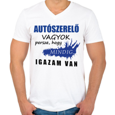 PRINTFASHION SZAKMÁS IGAZ autószerelő - Férfi V-nyakú póló - Fehér férfi póló