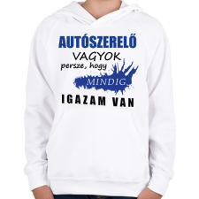 PRINTFASHION SZAKMÁS IGAZ autószerelő - Gyerek kapucnis pulóver - Fehér gyerek pulóver, kardigán