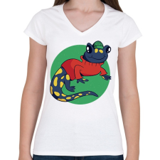 PRINTFASHION Szalamandra - Női V-nyakú póló - Fehér női póló
