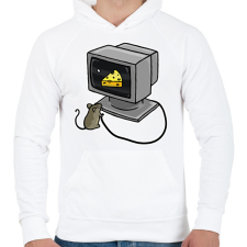 PRINTFASHION Számítógép egérrel - Férfi kapucnis pulóver - Fehér férfi pulóver, kardigán