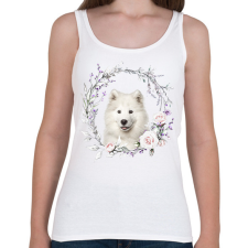 PRINTFASHION szamojéd virágokkal - Női atléta - Fehér női trikó