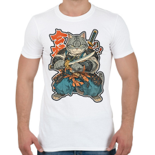 PRINTFASHION Szamuráj Cica - Férfi póló - Fehér férfi póló
