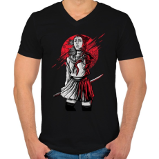 PRINTFASHION Szamuráj lány - Férfi V-nyakú póló - Fekete
