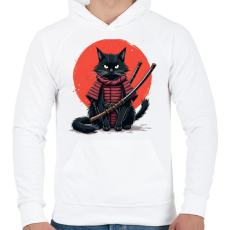 PRINTFASHION Szamuráj macska - Férfi kapucnis pulóver - Fehér