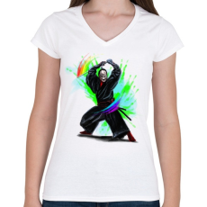 PRINTFASHION Szamuráj - Női V-nyakú póló - Fehér