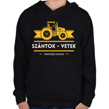 PRINTFASHION Szántok-vetek, traktoros vagyok - Gyerek kapucnis pulóver - Fekete gyerek pulóver, kardigán