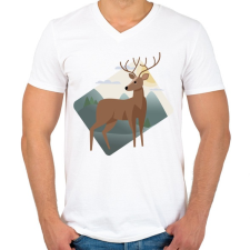 PRINTFASHION Szarvas az erdőben - Férfi V-nyakú póló - Fehér férfi póló