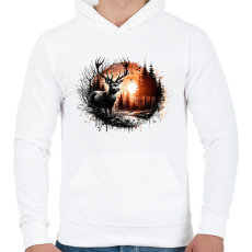 PRINTFASHION Szarvas - erdei naplemente - ajándék vadászoknak - Férfi kapucnis pulóver - Fehér
