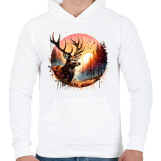 PRINTFASHION Szarvas - erdei naplemente - ajándék vadászoknak - Férfi kapucnis pulóver - Fehér