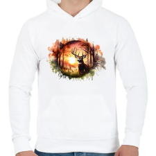 PRINTFASHION Szarvas - erdei naplemente - ajándék vadászoknak - Férfi kapucnis pulóver - Fehér férfi pulóver, kardigán