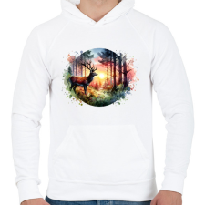 PRINTFASHION Szarvas - erdei naplemente - ajándék vadászoknak - Férfi kapucnis pulóver - Fehér férfi pulóver, kardigán