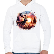 PRINTFASHION Szarvas - erdei naplemente - ajándék vadászoknak - Férfi kapucnis pulóver - Fehér
