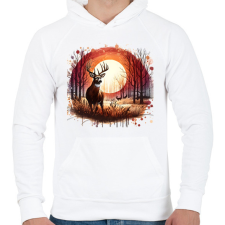 PRINTFASHION Szarvas - erdei naplemente - ajándék vadászoknak - Férfi kapucnis pulóver - Fehér férfi pulóver, kardigán