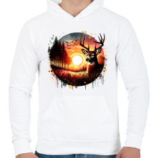 PRINTFASHION Szarvas - erdei naplemente - ajándék vadászoknak - Férfi kapucnis pulóver - Fehér
