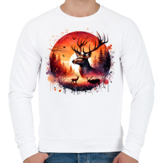 PRINTFASHION Szarvas - erdei naplemente - ajándék vadászoknak - Férfi pulóver - Fehér