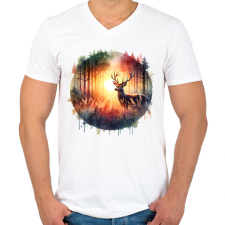 PRINTFASHION Szarvas - erdei naplemente - ajándék vadászoknak - Férfi V-nyakú póló - Fehér férfi póló
