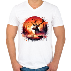PRINTFASHION Szarvas - erdei naplemente - ajándék vadászoknak - Férfi V-nyakú póló - Fehér