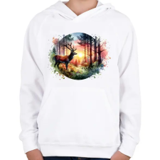 PRINTFASHION Szarvas - erdei naplemente - ajándék vadászoknak - Gyerek kapucnis pulóver - Fehér gyerek pulóver, kardigán